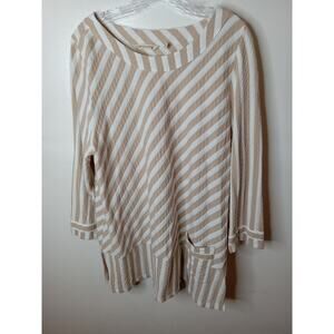 Soft Surroundings Women's Size L Beige White Stripe Glorieta Tunic Crew Neck